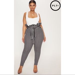 Plus Black Pinstripe Paperbag Skinny Trousers